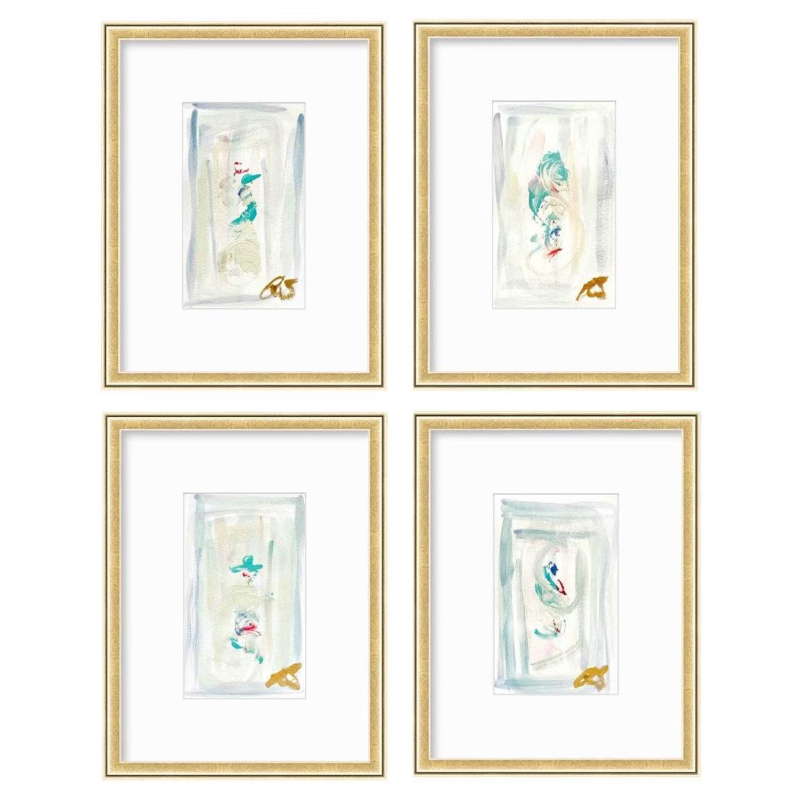 Original Abstract Artwork, Set of Four, Mixed Media, 5" X 7", Original Artwork, Pink Art, Blue Ar... | Etsy (US)