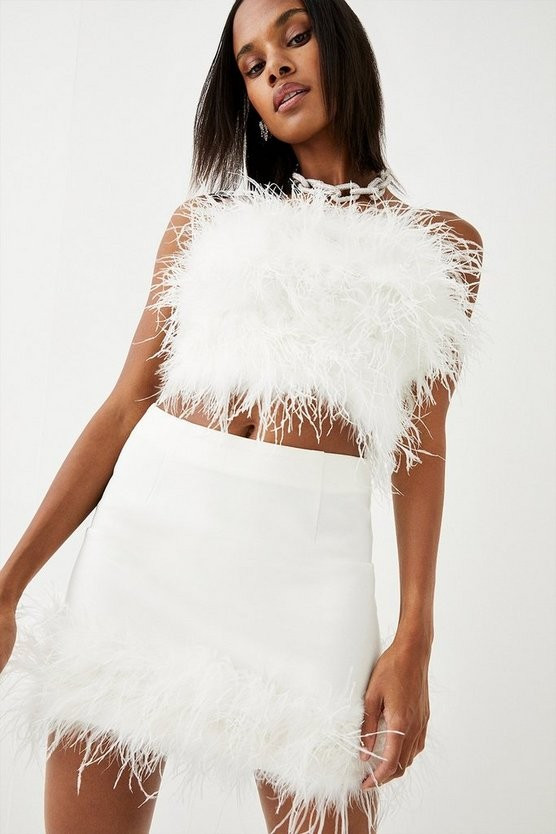 Feather Hem Ponte Mini Skirt | Karen Millen UK + IE + DE + NL