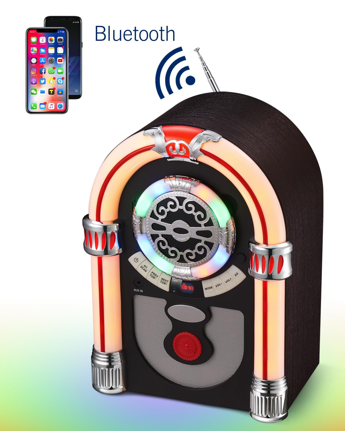 Retro Tabletop Jukebox with Bluetooth Speaker- Vintage Nostalgic Style FM Radio, AUX-in Port, EQ ... | Amazon (US)