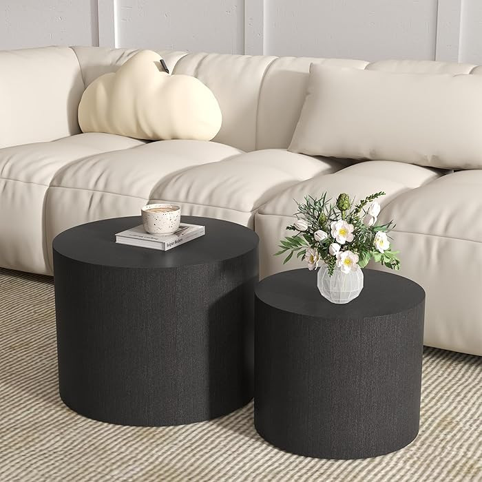 Nesting Coffee Table Set of 2, Round Wood Black Coffee Tables Modern Circle Coffee Tables Side En... | Amazon (US)