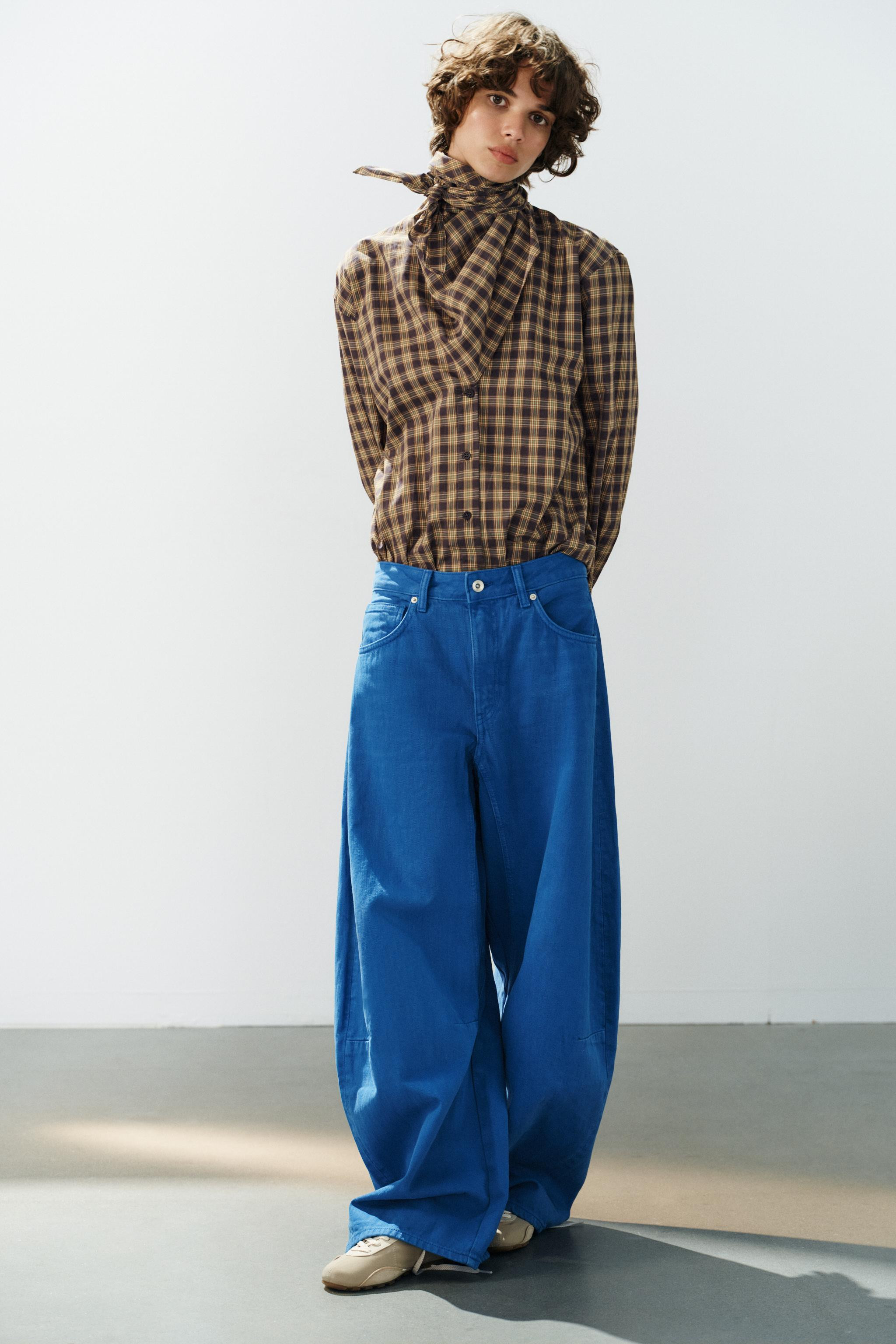 PLAID SCARF-NECK OVERSIZE SHIRT | Zara US