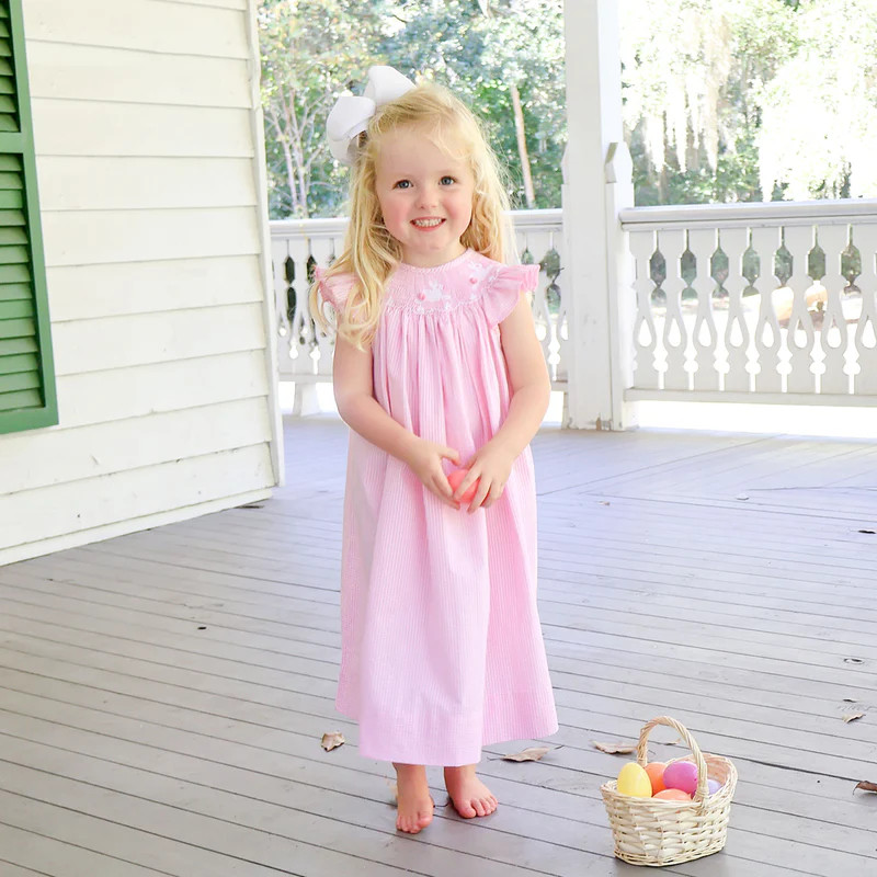 Bunnies Smocked Pink Gingham Angel Sleeve Dress | Classic Whimsy