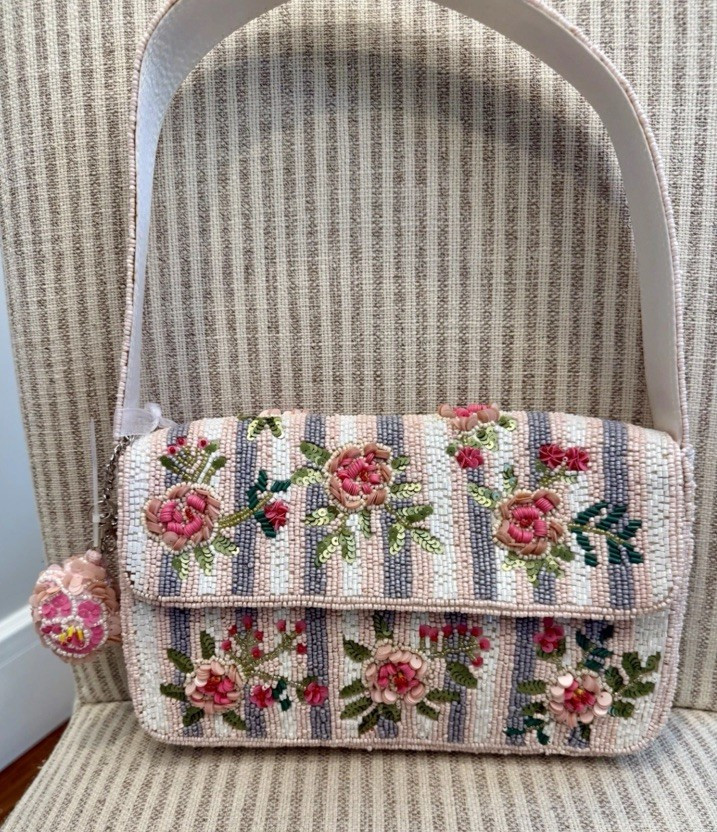 Handcrafted In India Pink Flower Rose Beaded Bag With Charm Viral NWT | eBay | eBay US