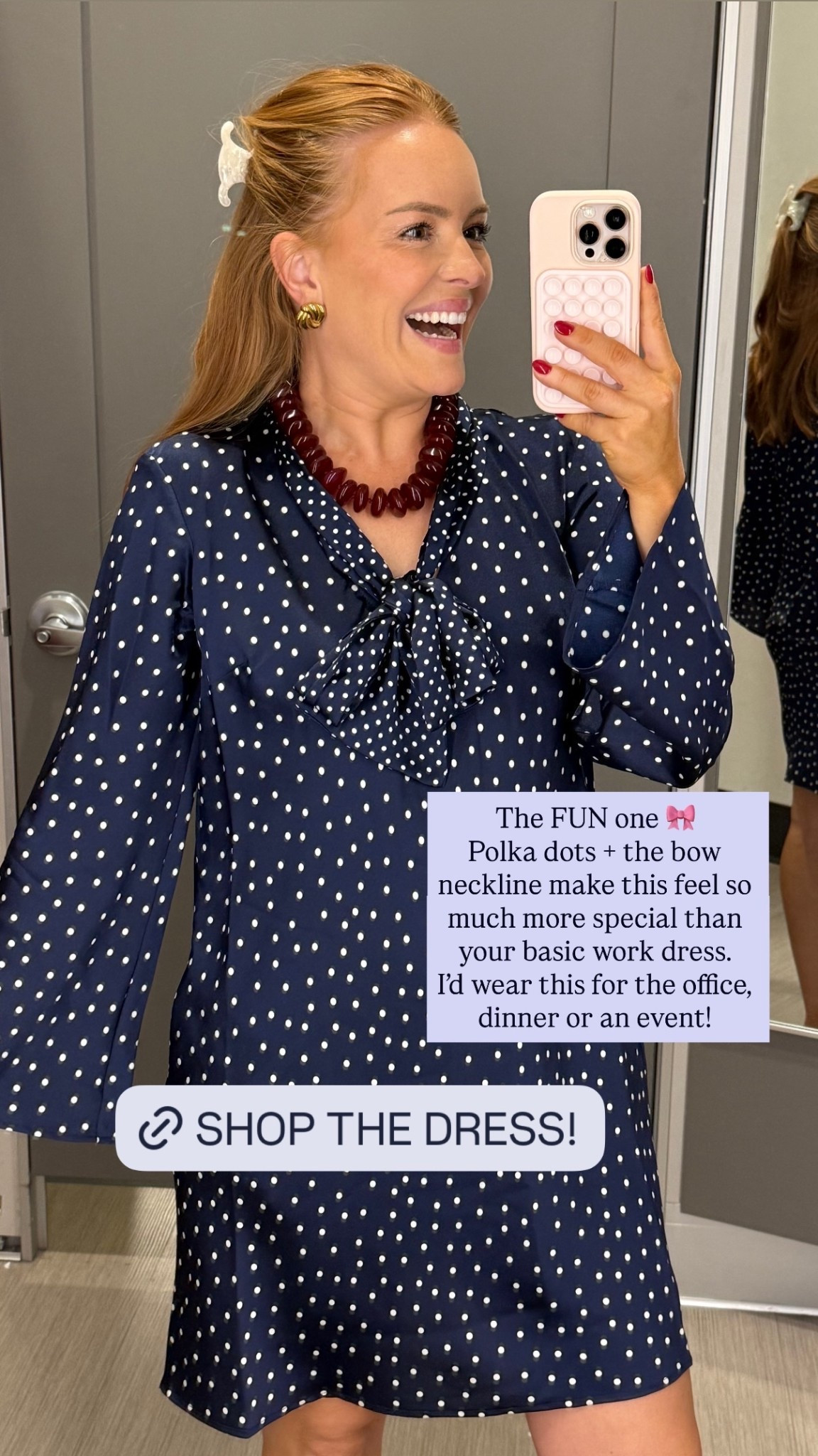 The FUN one 🎀
Polka dots + the bow neckline make this feel so much more special than your basic work dress.
I’d wear this for the office, dinner or an event! @target