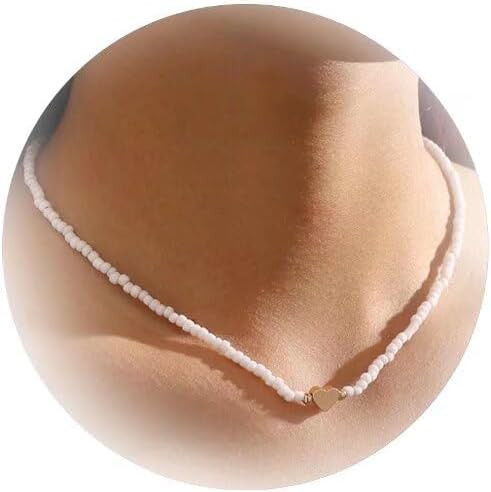 Heart Necklace for Women Boho Beaded Choker Necklace Love Heart Necklace Bead Necklace Pearl Neck... | Amazon (US)