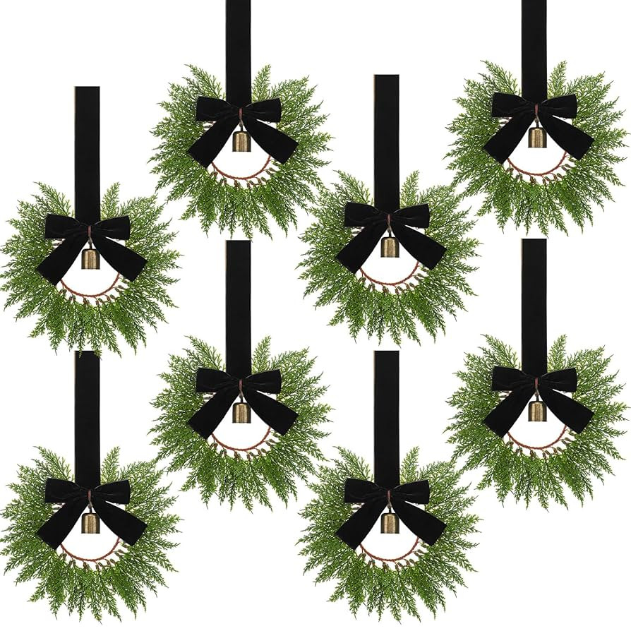 Dingion 8 Pcs 9.8" Small Christmas Cabinets Wreaths Mini Wreaths for Kitchen Window Chair Backs w... | Amazon (US)