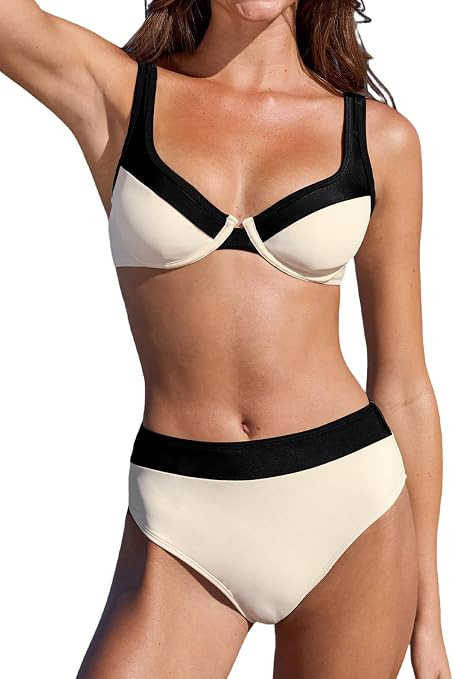 CUPSHE Women's Underwire Bikini Set High Waisted Two Piece Swimsuit | Bathing Suit, Removable Sof... | Amazon (US)