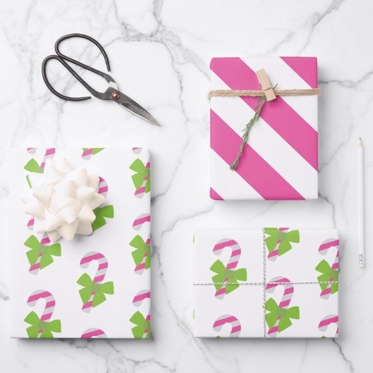 Pink & Green Candy Cane Christmas Wrapping Paper | Zazzle | Zazzle