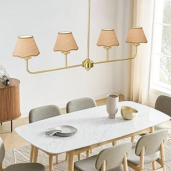 Boho Industrial 4-Light Kitchen Island Light, Gold Linear Hanging Chandelier with Boho Rattan Sha... | Amazon (US)