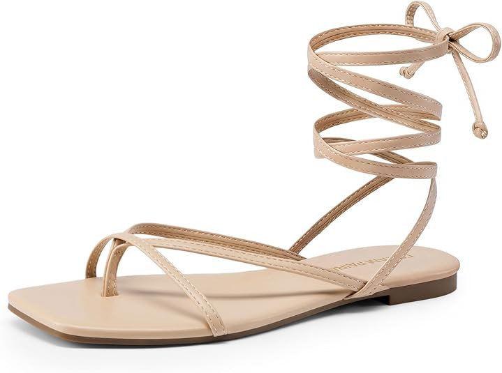 DREAM PAIRS Womens Strappy Flat Sandals - Comfortable Lace Up Gladiator Dressy Sandals, Square To... | Amazon (US)