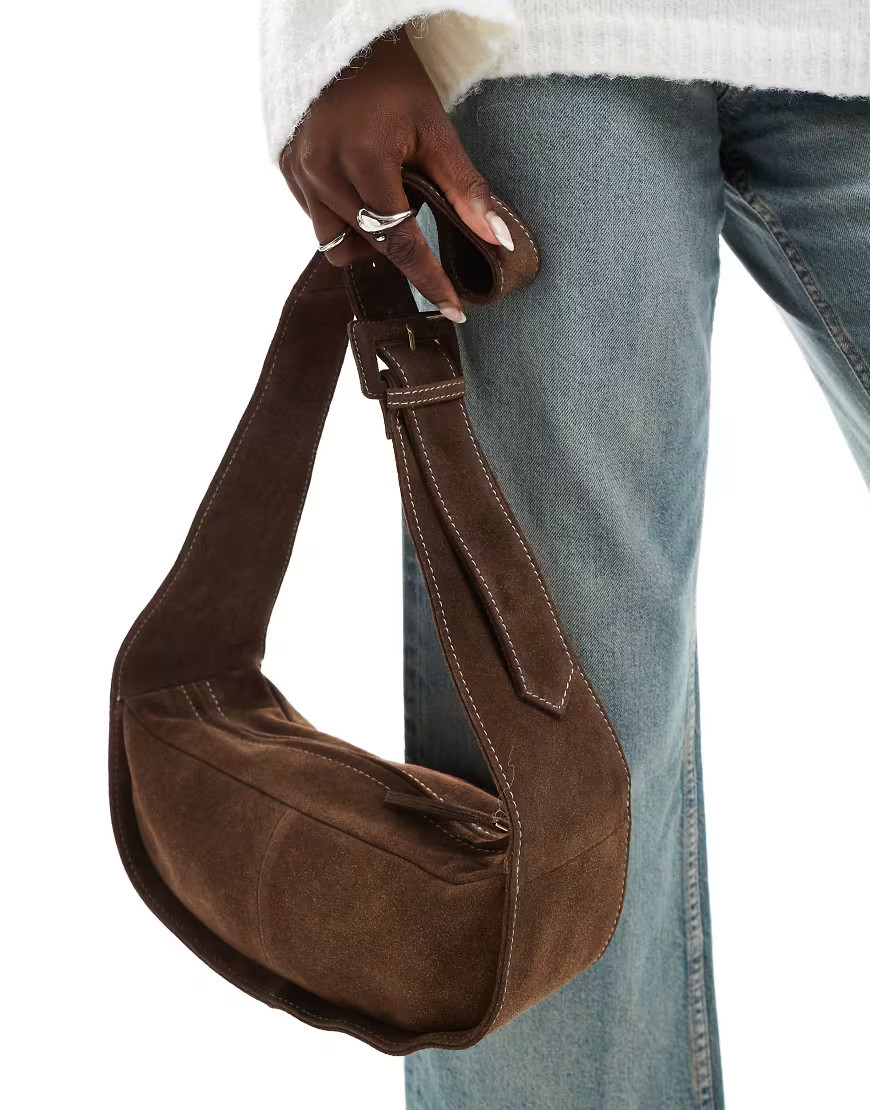 ASOS DESIGN suede sling crossbody bag in chocolate-Brown | ASOS (Global)