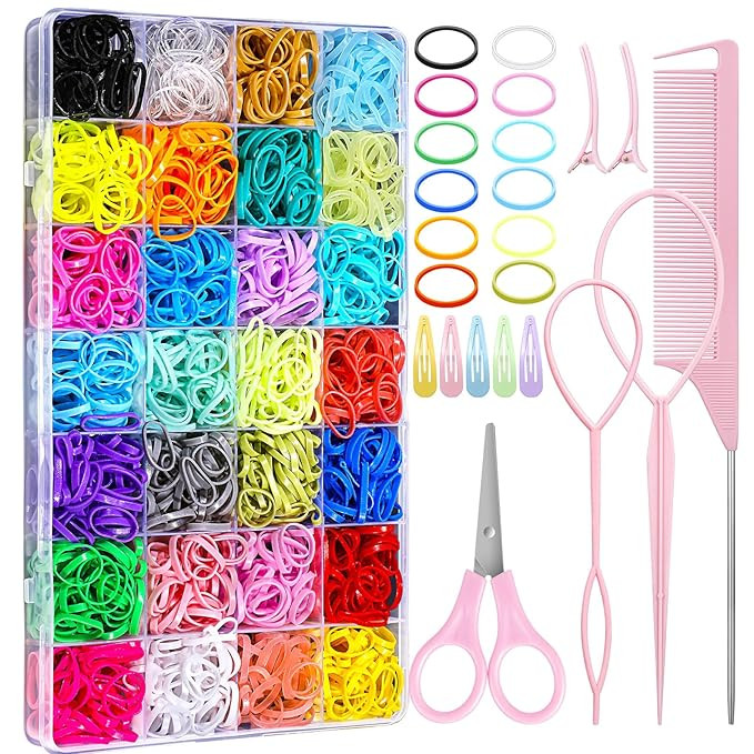 28 Colored Rubber Bands for Hair, 1800 Pcs Elastic Hair Ties Toddler Hair Ties Small Girls Hair T... | Amazon (US)