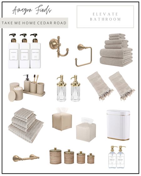 Elevate your bathroom with these affordable, pretty and practical decor finds!

Bathroom, bathroom decor, bathroom ideas, towel ring, towel hook, toilet paper holder, neutral towels, beige towels, taupe towels, hand towel, Turkish towel, bathroom canister, tissue paper cover, trash can, wastebasket, soap dispenser, champagne bronze, amazon, Amazon home, Amazon finds 

#LTKunder50 #LTKhome