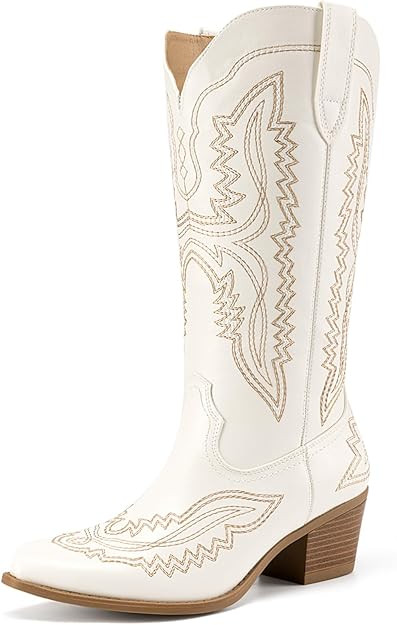 Athlefit Women's Square Toe Embroidery Western Mid Calf Cowboy Boots | Amazon (US)
