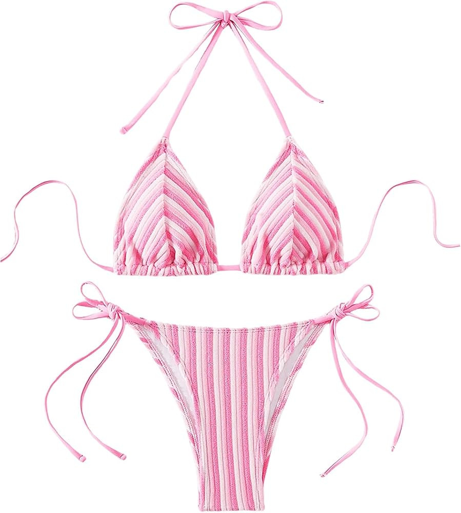 SHENHE Women's 2 Piece Swimsuit Floral Print Halter Tie Side Triangle Bikini Set | Amazon (US)