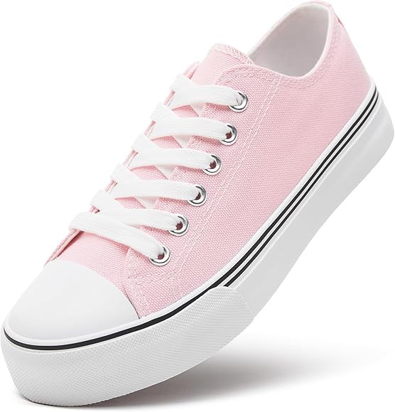 ZGR Womens Low Top Canvas Shoes,Lace up Canvas Sneakers,Casual White Tennis Walking Shoes | Amazon (US)