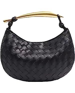 Woven Handbag Soft PU Handmade Hobo Bags for Women Lightweight Fashion Dumpling Clutch Bags (Blac... | Amazon (US)