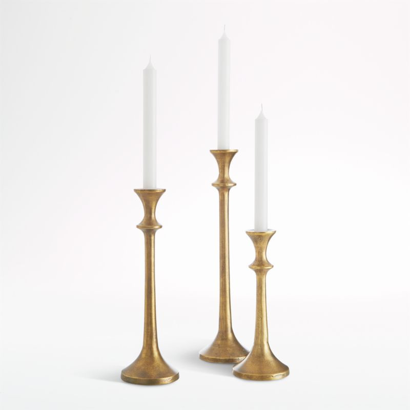 Emmett Antique Brass Taper Candle Holders, Set of 3 | Crate & Barrel