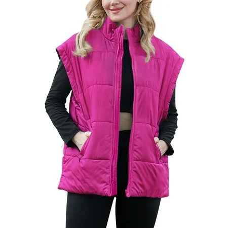 Fanient Womens Oversized Puffer Vest Sleeveless Zip Up Padded Jacket Vest Lightweight Winter Coat Outwear | Walmart (US)