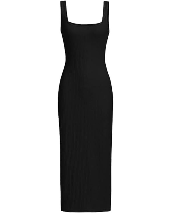 Verdusa Women's Casual Sleeveless Square Neck High Waist Rib Knit Tank Long Dress | Amazon (US)