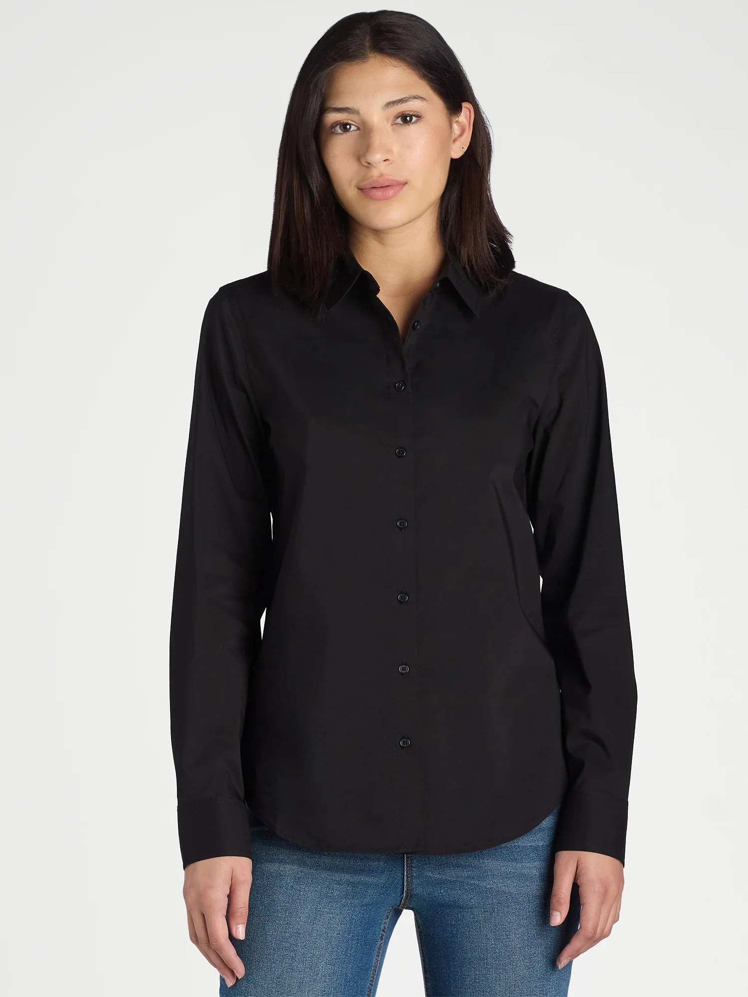 Time and Tru Women's Button Down Shirt with Long Sleeves, Sizes XS-XXXL | Walmart (US)