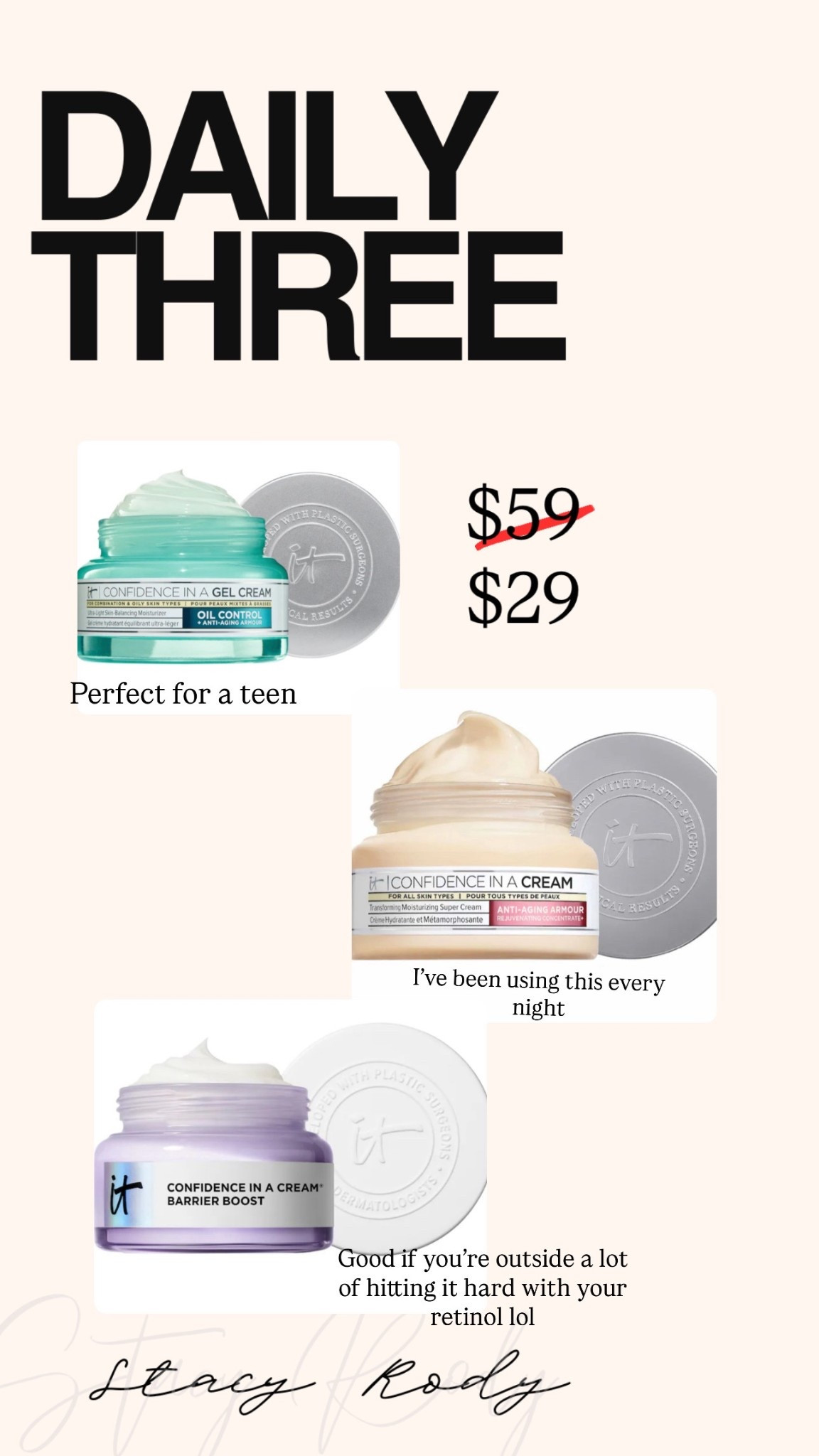 It Cosmetics
Sephora 50% off sale 
Skincare for teens 
awesome deal on these incredible moisturizers. Today only! 

#LTKOver40 #LTKFindsUnder50 #LTKSaleAlert