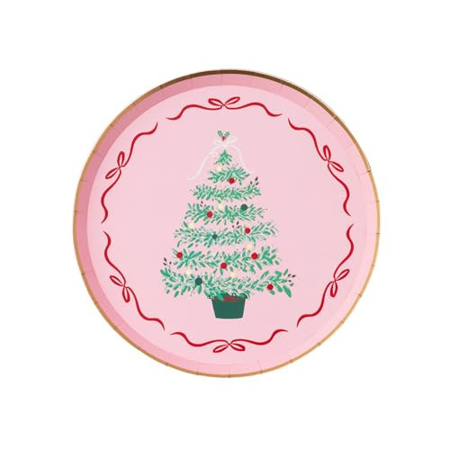 Bonjour Fete Pink Christmas Tree Paper Party Dessert Plates | Disposable Dessert Size | Premium Party Supplies | Christmas, Tree Decorating, Cookie Decorating, & Winter Celebrations | Pack of 8, 8" D | Amazon (US)