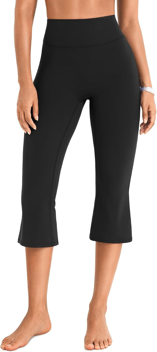 VOYJOY High Waist Womens Capri No Front Seam Scrunch Yoga Pants Flare Leg | Amazon (US)
