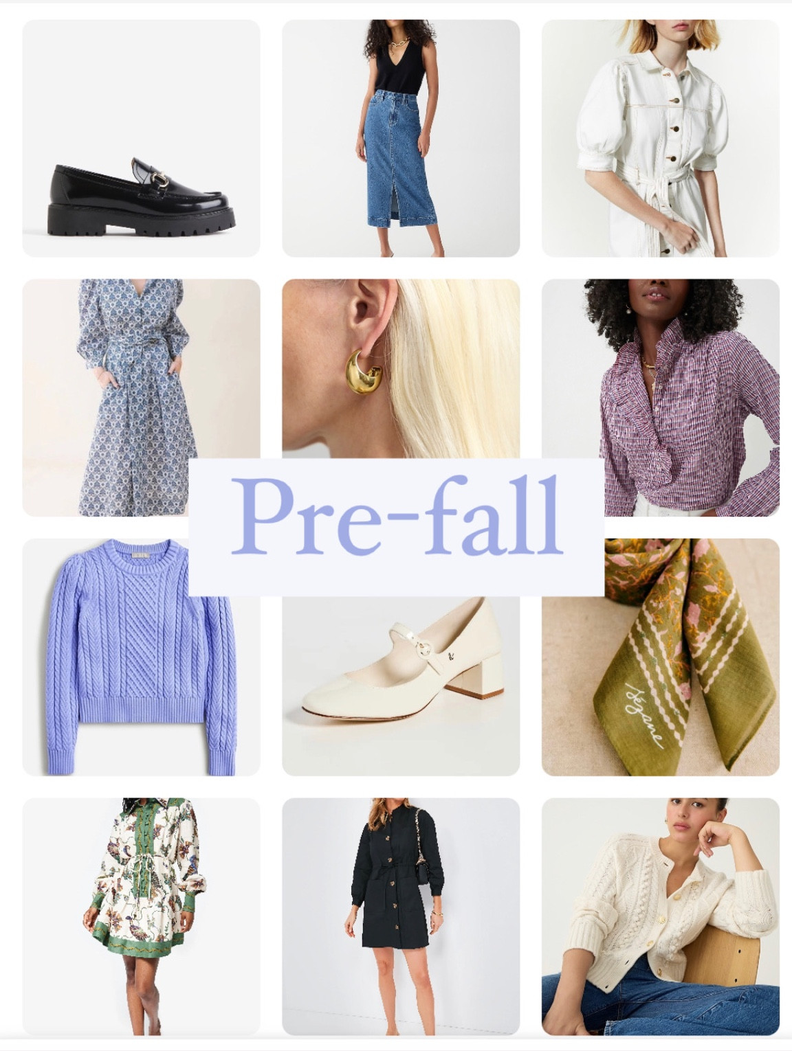 Pre-fall styles. Black leather platform loafers. Denim midi skirt. Cream denim dress. White Mary-Jane pumps. Black mini dress. Green floral scarf. White knit cardigan. Blue shirtdress. Floral ruffle neck blouse. Gold hoop earrings. Fall sweaters. Fall dresses. Fall shoes. Fall accessories. 
.
.
.
… #ltkbacktoschool #prefall #ltkfind #ltkshoecrush 

#LTKstyletip #LTKSeasonal #LTKworkwear