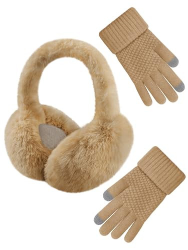 Senker Fashion Winter Ear Muffs Gloves for Women Foldable Warm Earmuffs Faux Fur Fluffy Warmers Covers Headband Cold Weather | Amazon (US)