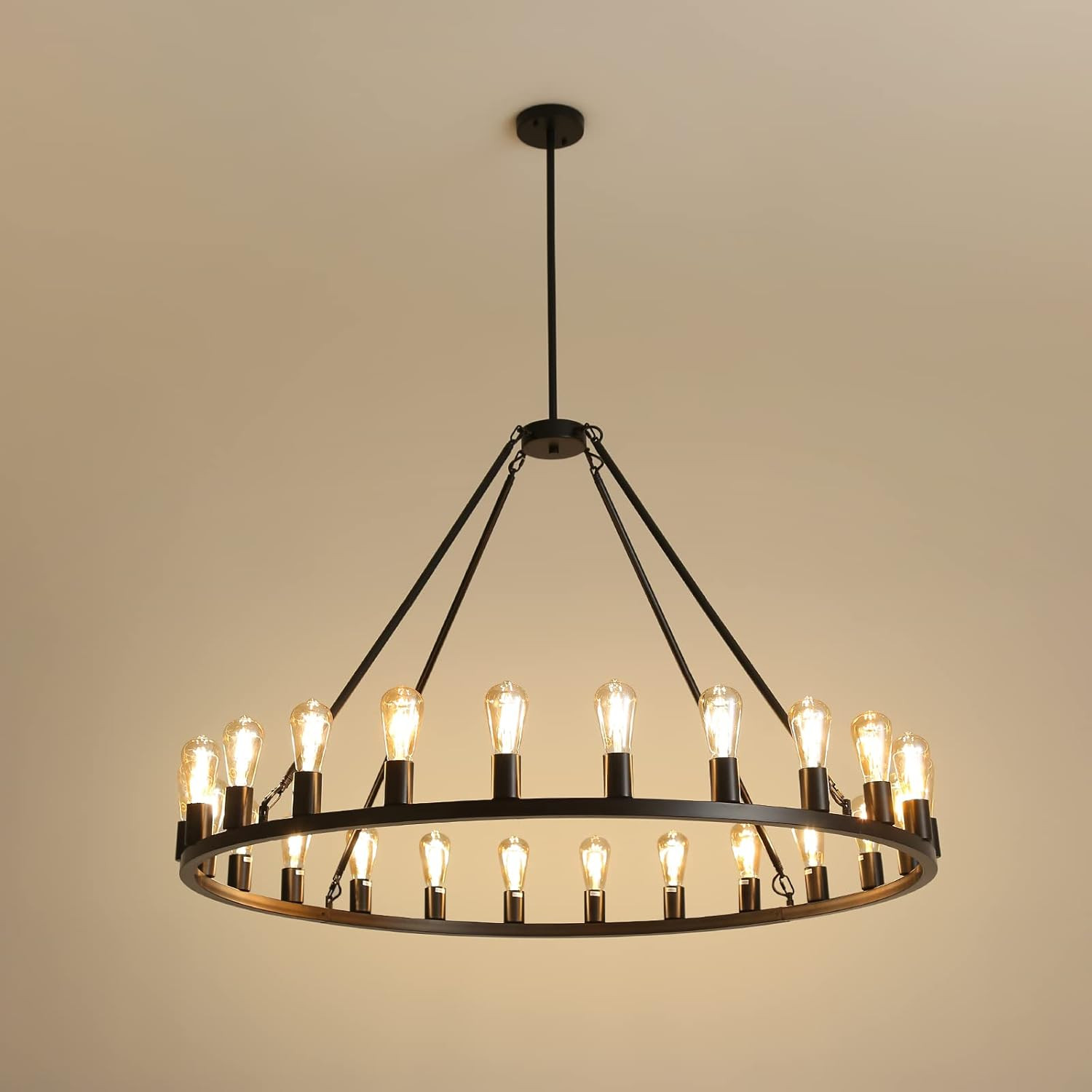 VisualWhite Wagon Wheel Chandelier, 24-Light 48'' Large Black Round Farmhouse Rustic Pendant Ligh... | Amazon (US)