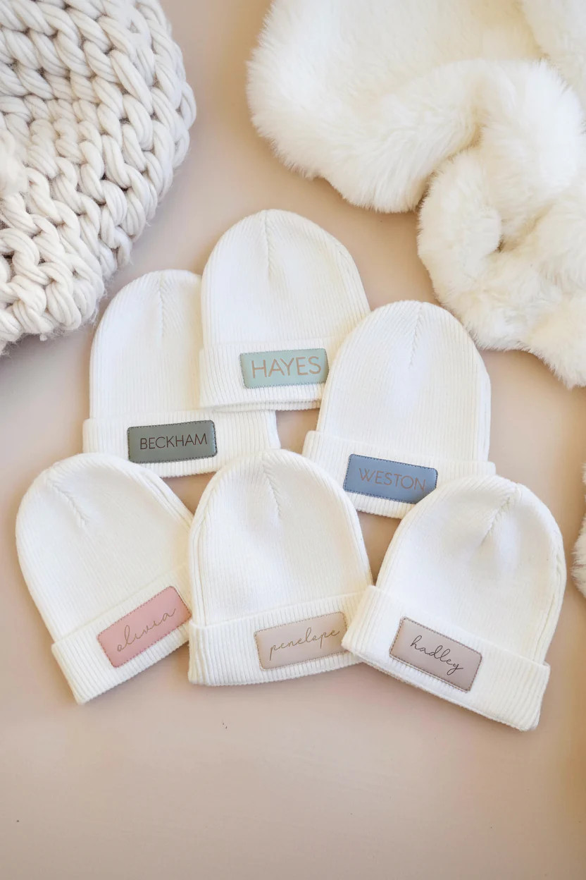 Personalized Leather Patch Beanie | All Colors | Caden Lane