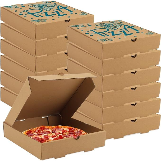 15 Pcs Pizza Boxes, 7.3 x 7.3 x 1.6" Kraft Corrugated Pizza Boxes Cardboard Boxes Take Out Contai... | Amazon (US)