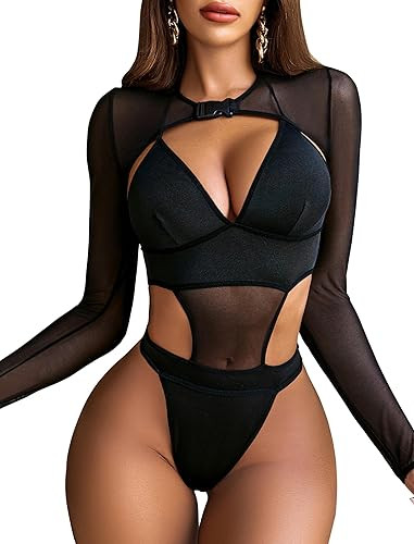 Avidlove Rave Outfits for Women Festival Sexy Lingerie Bodysuit Buckle Shrug Crop Top Set | Amazon (US)