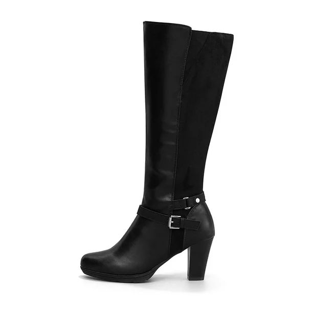 Mysoft Women Knee High Boots Black Female Wide Calf Chunky Heel Boots - Walmart.com | Walmart (US)