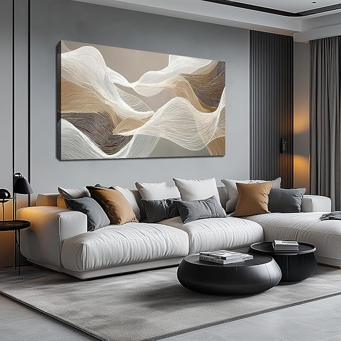 Large Abstract Wall Art Beige Wall Art White Canvas Art Print Modern Artwork for Bedroom Bathroom... | Amazon (US)