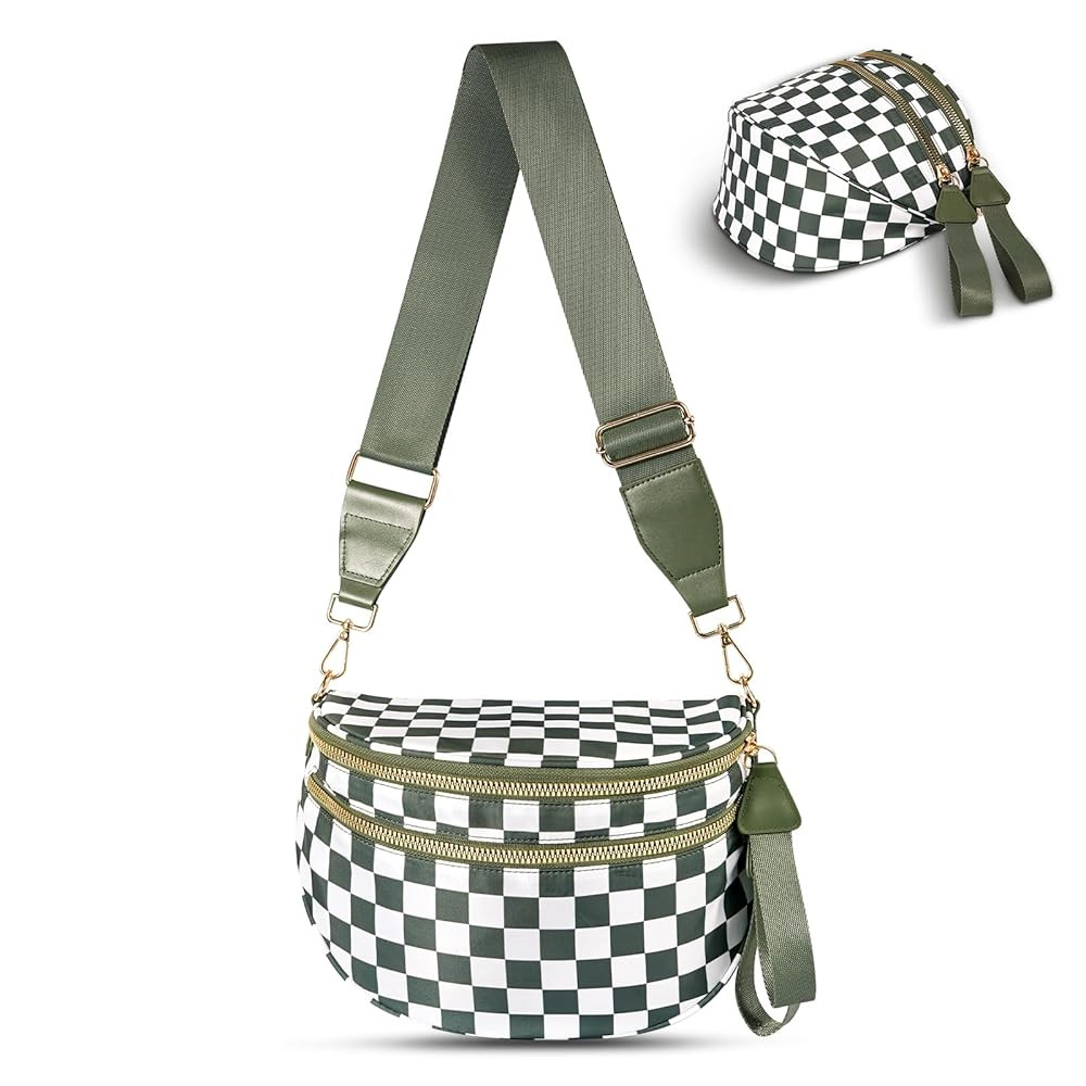 Checkered Crossbody Bag,Nylon Bum Bags for Women Crossbody,Spacious Sling Bag Purse Fanny Packs w... | Amazon (US)