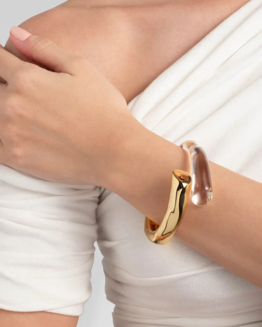 Clear Liquid Lucite Bypass Hinge Bracelet | Gold Hinge Bracelet | Alexis Bittar