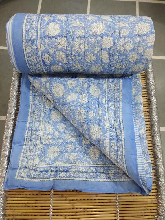 Jaipuri Hand Block Print Quilt Handmade Cotton Bedding Quilt Indian Handmade Cotton Rajai Soft Co... | Etsy (US)