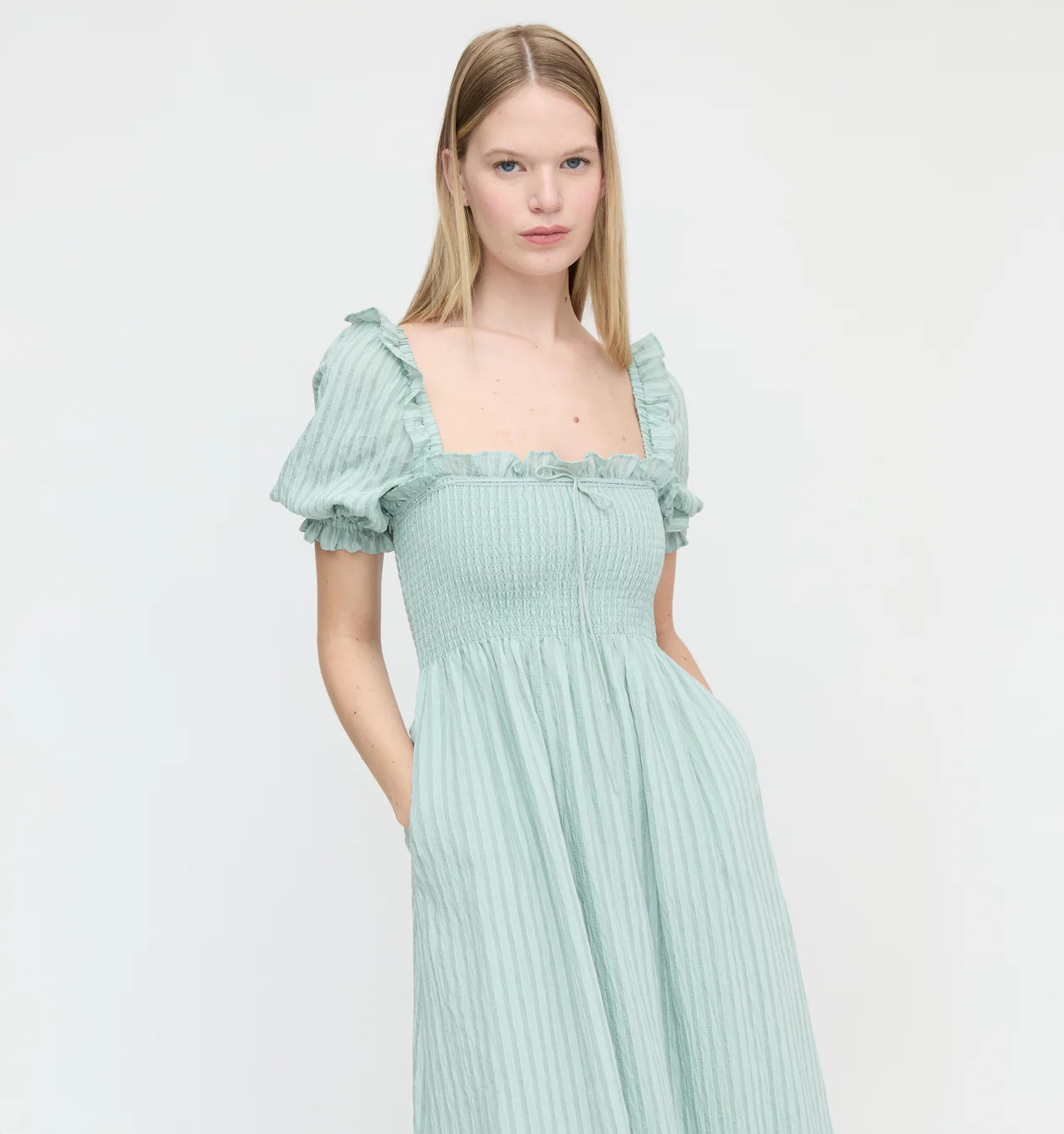 The Scarlett Nap Dress - Sage Green Tonal Seersucker | Hill House Home US