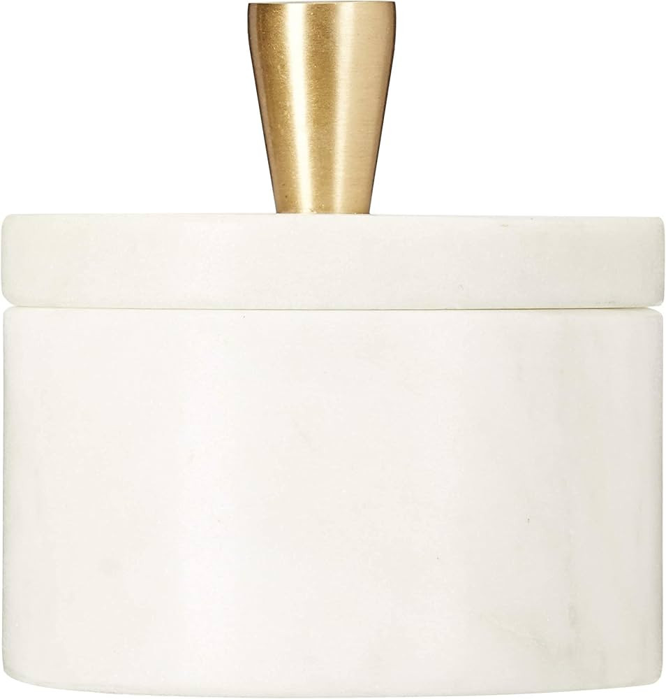 Queenza White Marble Salt Cellar with Lid and Brass Knob, 3 Inch Salt Box | Amazon (US)