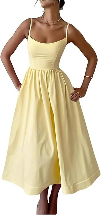 GORGLITTER Women's Flowy A Line Midi Dress Boho Summer Vacation Sleeveless Spaghetti Strap Scoop ... | Amazon (US)