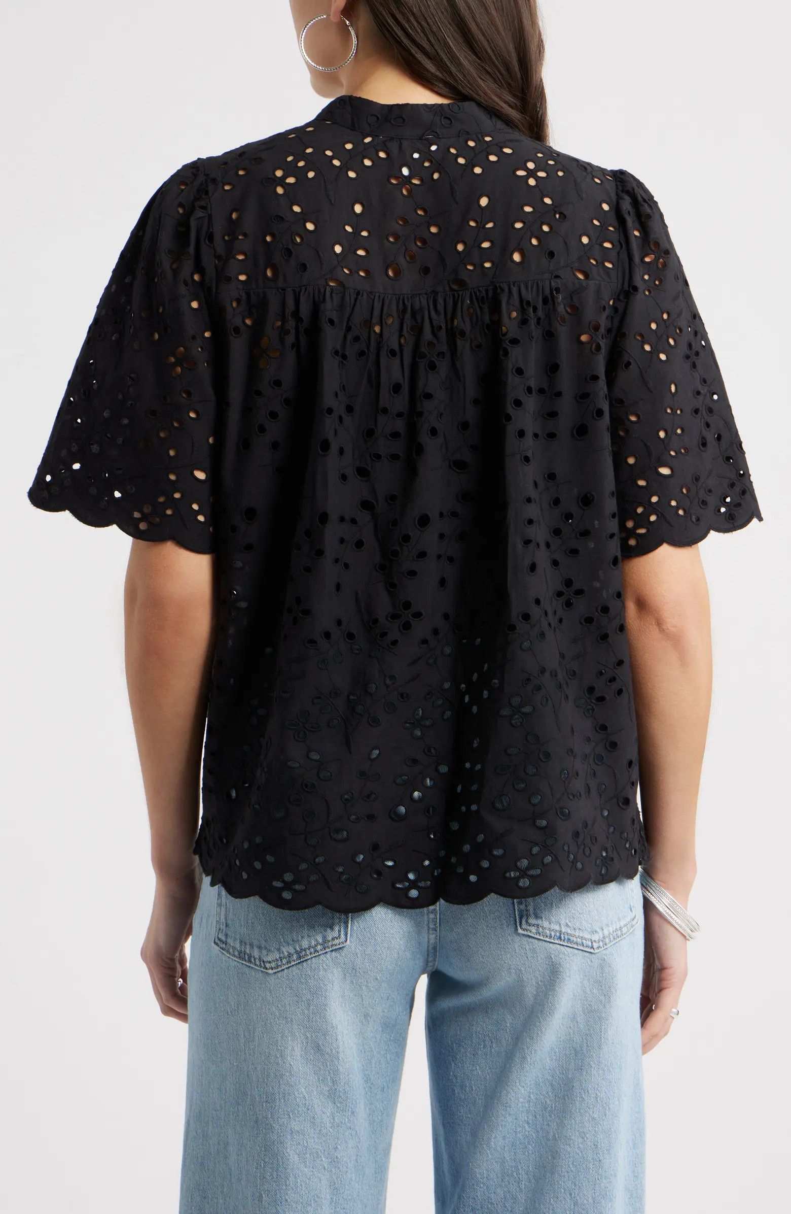 Eyelet Split Neck Cotton Top | Nordstrom