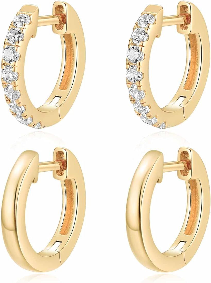 Jewlpire 925 Sterling Silver Post 14K Real Gold Plated Small Hoop Earrings for Women Girls, Hypoa... | Amazon (US)