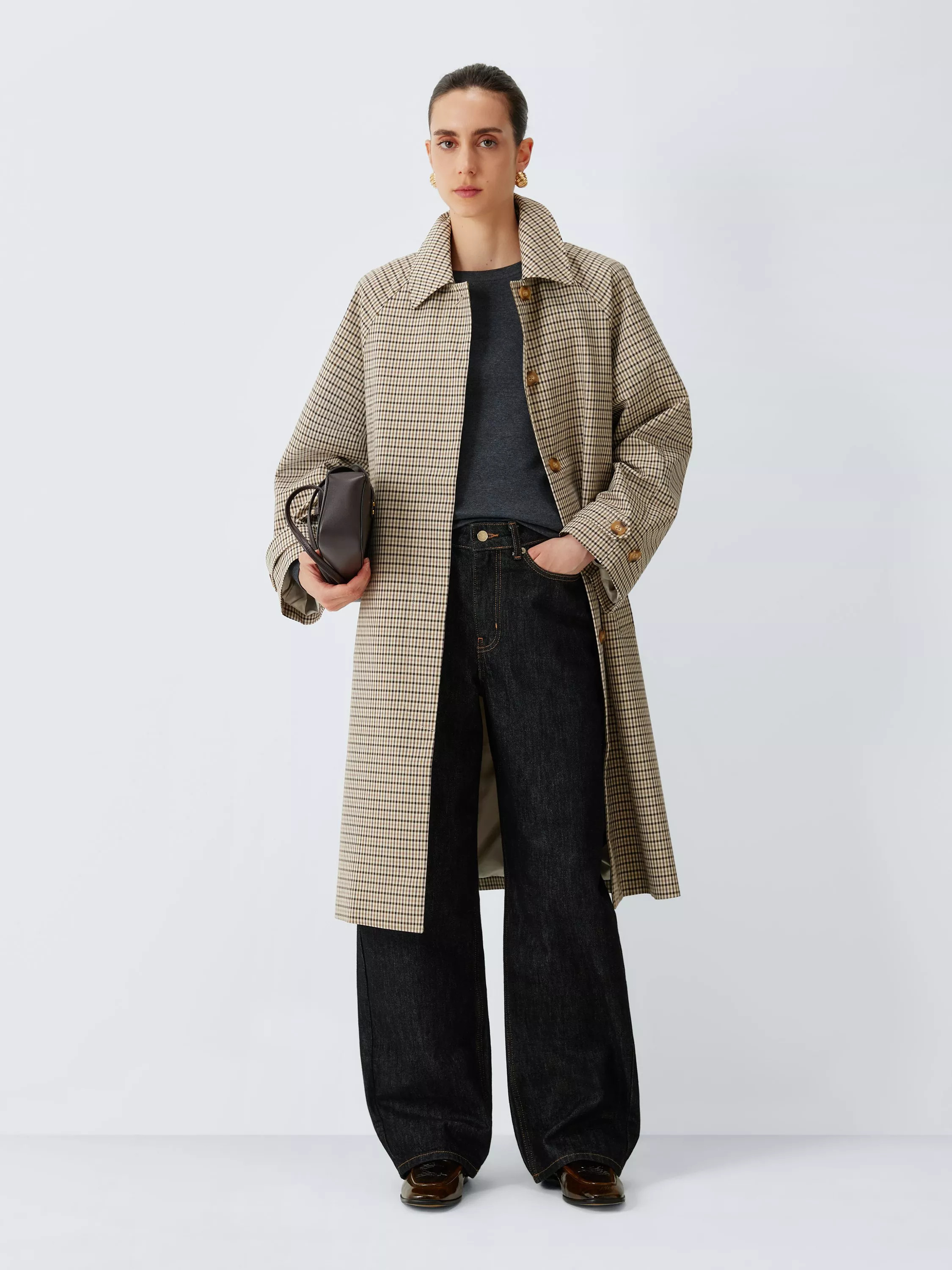John Lewis Cotton Blend Check Car Coat, Check | John Lewis (UK)