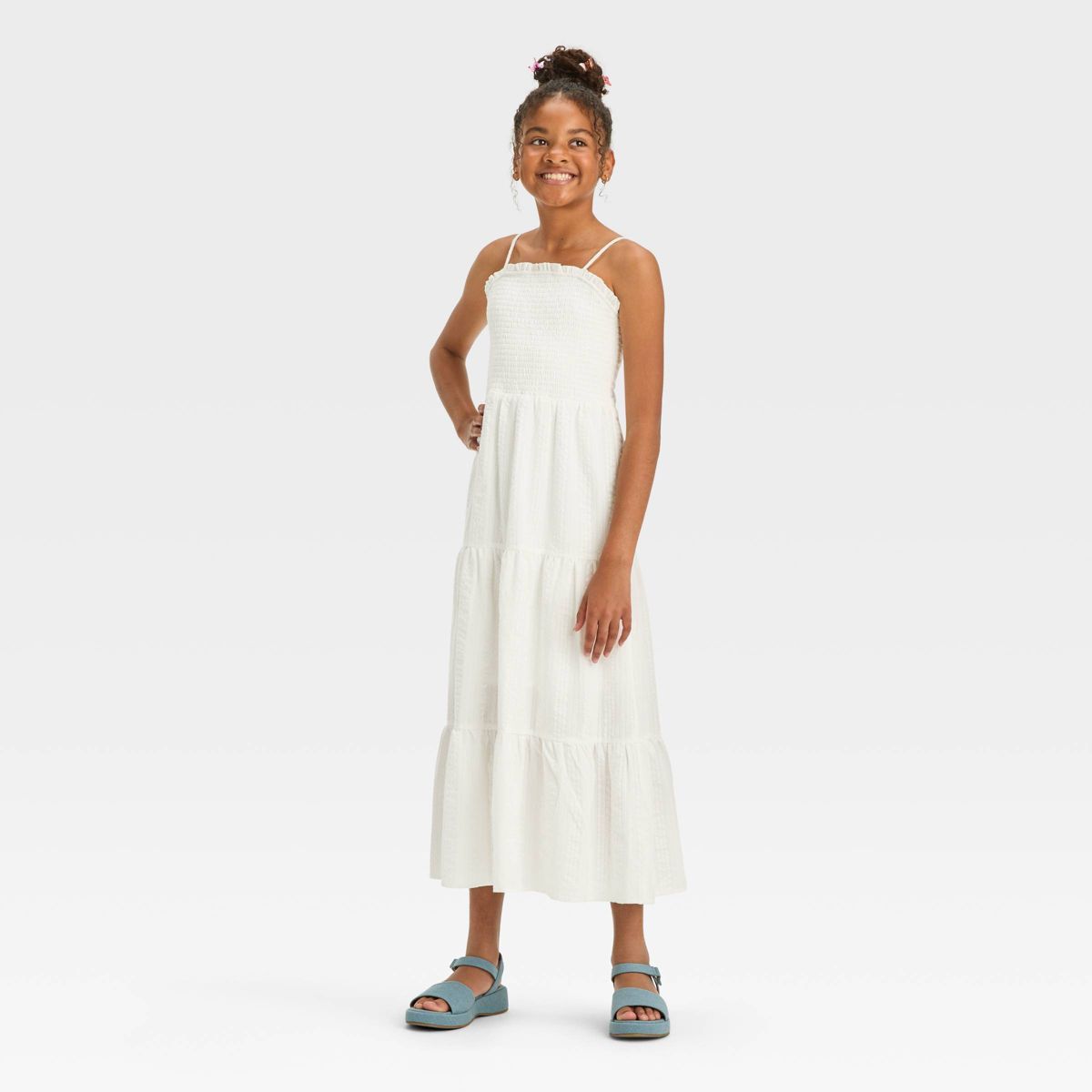 Girls' Smocked Bodice Tie Back Woven Textured Maxi Dress - art class™ | Target