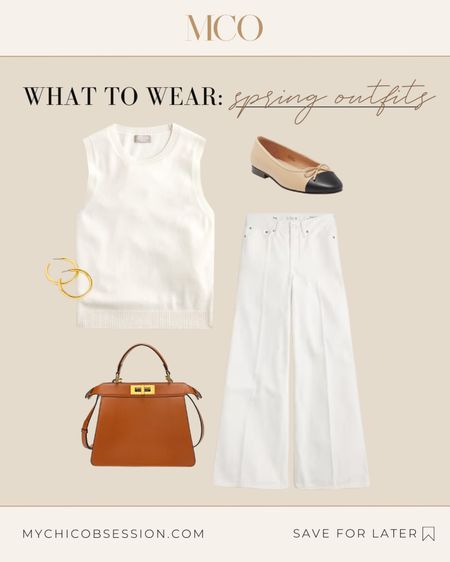 You know spring is in full swing when you break out the crisp white pieces. A sleeveless sweater keeps you cool while still looking pulled together. Pair it with some white pants for a monochromatic vibe that's so fresh. Ground the look with two-tone ballet flats in fun colors like beige and tan. Throw your essentials in a brown leather bag - it adds a little texture. And finish it off with shiny gold hoops to catch the light. Effortlessly chic from head to toe!

#LTKSeasonal #LTKover40 #LTKSpringSale