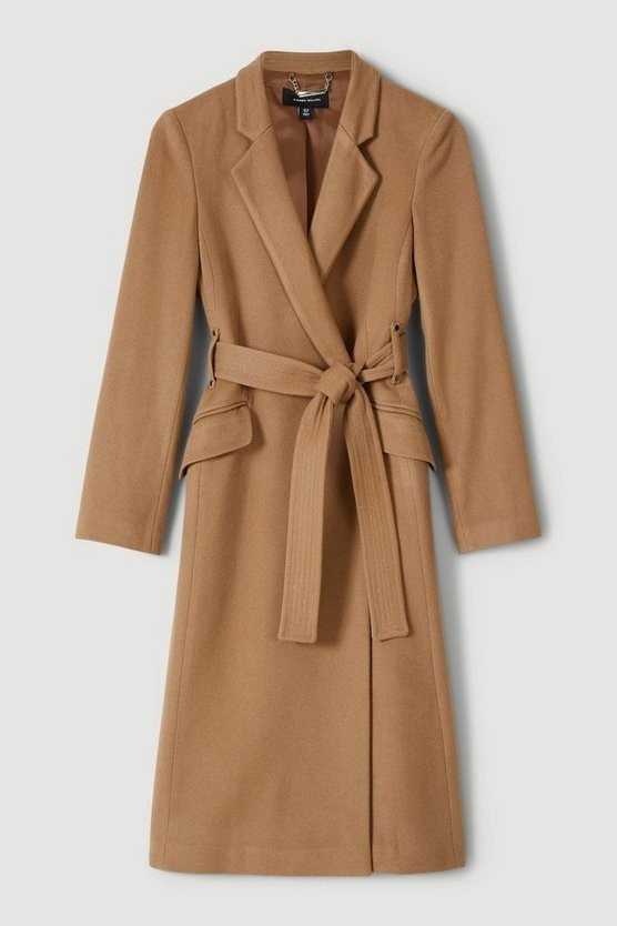 Italian Virgin Wool Double Investment Notch Neck Coat | Karen Millen UK + IE + DE + NL