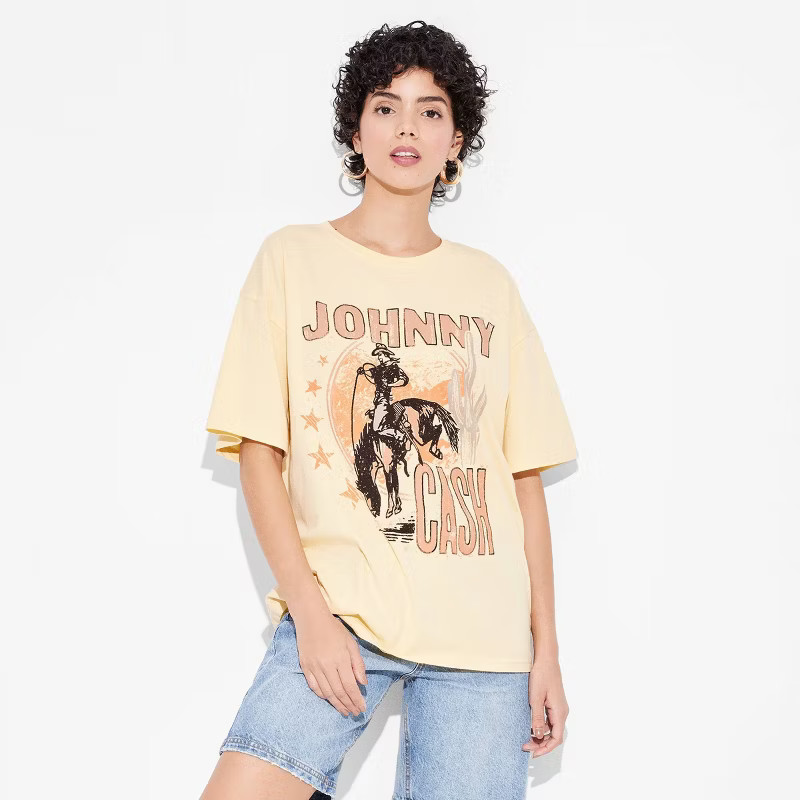 Women's Johnny Cash Oversized Short Sleeve Graphic T-Shirt - Yellow | Target