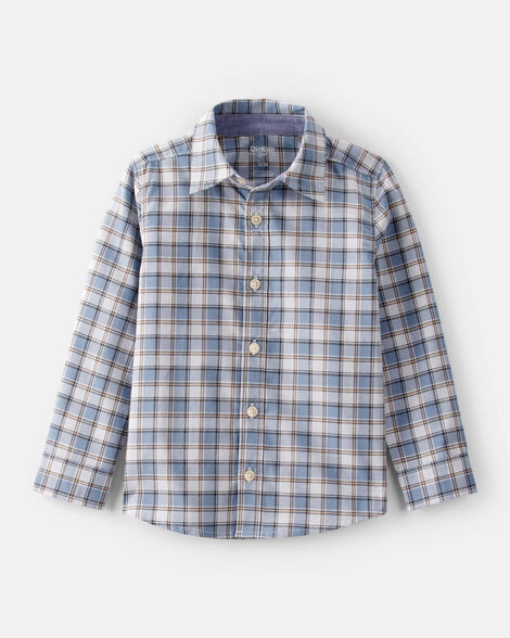 Toddler Boy Plaid Cotton Long-Sleeve Button-Down Shirt - Blue | Carter's Inc